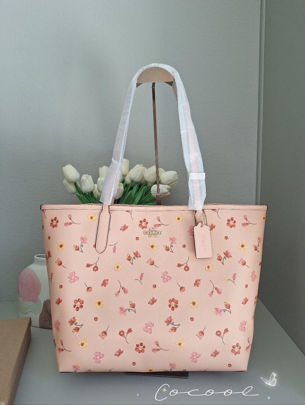 NWT Coach City Tote Signature Canvas Mystical Floral Print Faded Blush Pink